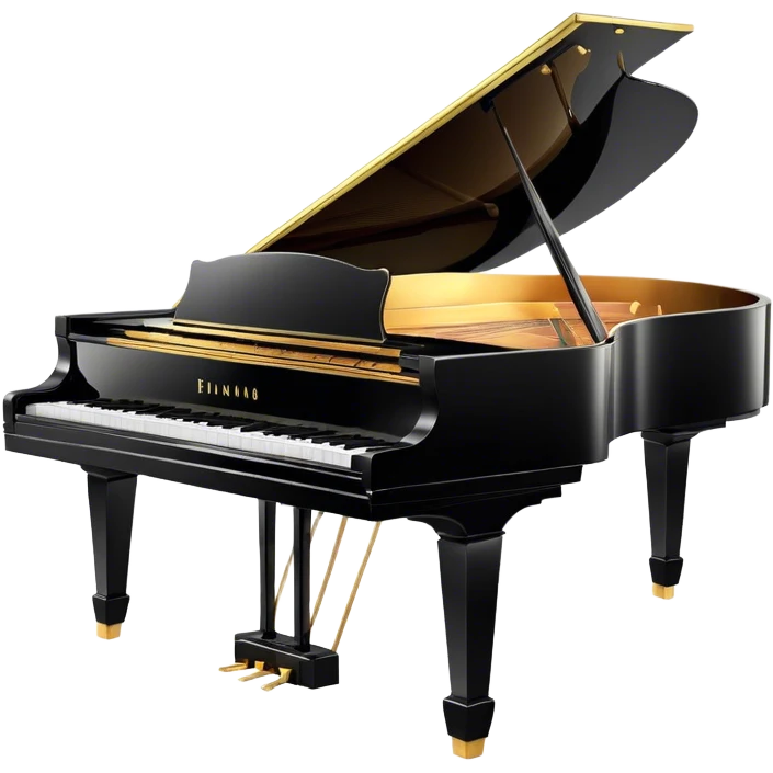 Cinematic Realistic Piano, glossy black grand piano with elegantly curved edges, pristine white and black keys, soft golden light reflecting off its polished surface, faint reflections of a musician’s hands, glowing with refined elegance and musical depth. emoji