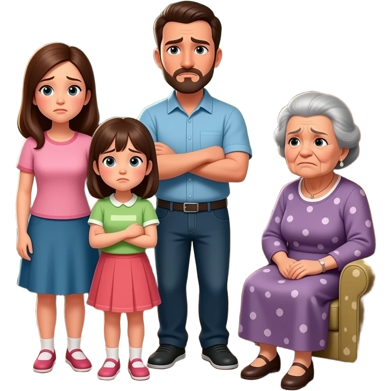 Ambiente familiar(dos niñas, la madre, el padre y la abuela) deteriorado, desgaste emocional, y desacuerdo sobre ingresar a la suegra en residencia. emoji