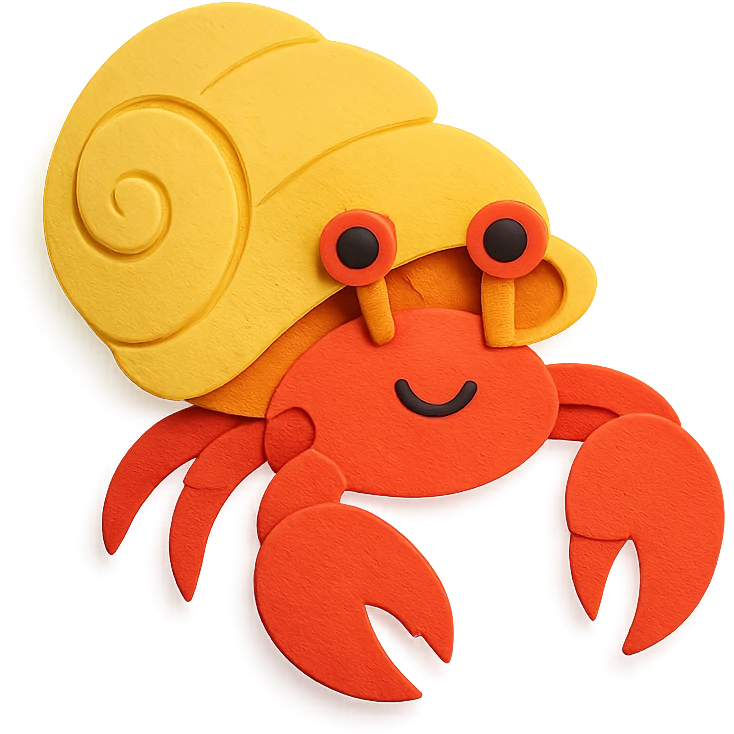 colorful and playful hermit crab in paper-craft style emoji