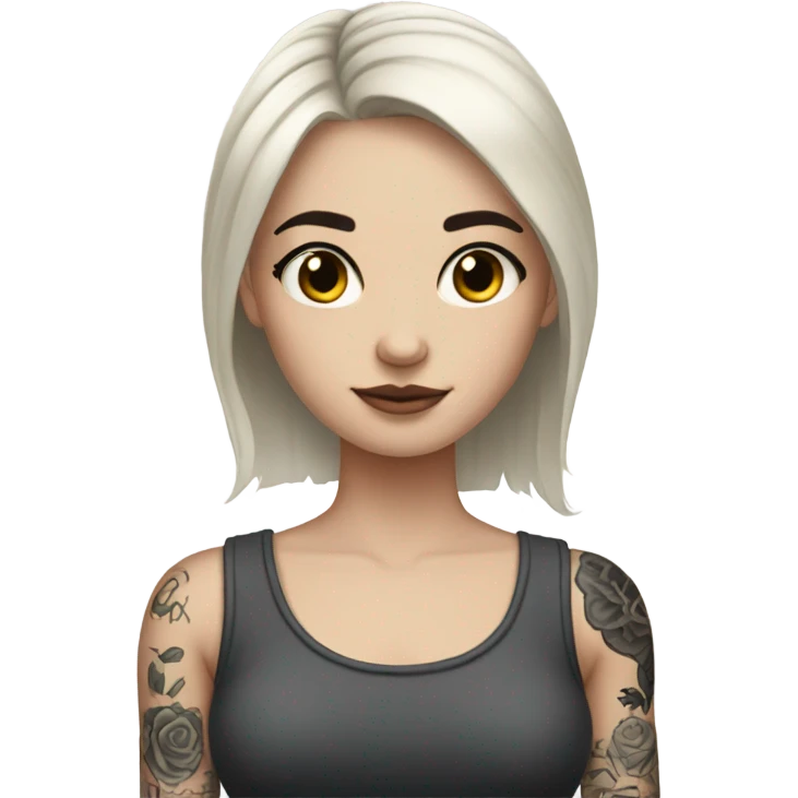 Pale girl with black hair arm tattoos emoji