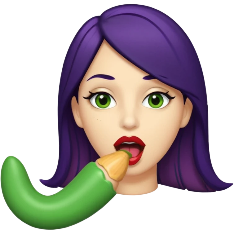 Big Puerto Rican skin colored dildo inside a juicy mouth  with blackish purple hair and Italian skin color with green almond shapes eyes, magical mouth with of mouth  emoji