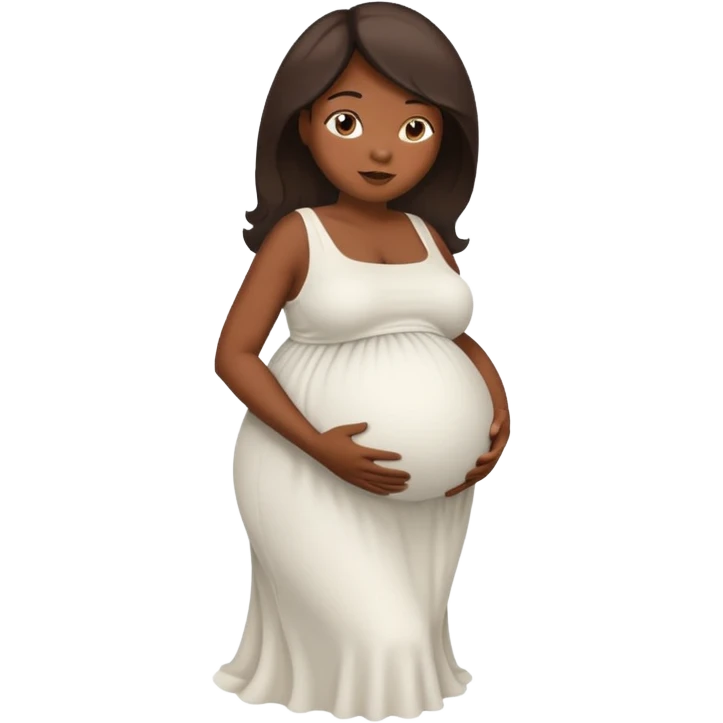 dark skin tan woman with big inflated belly emoji