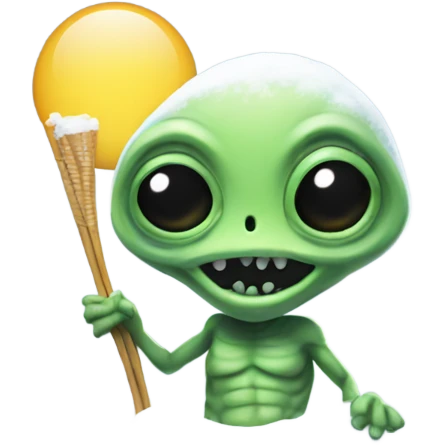 alien holding a small straw next to a mound of snow emoji
