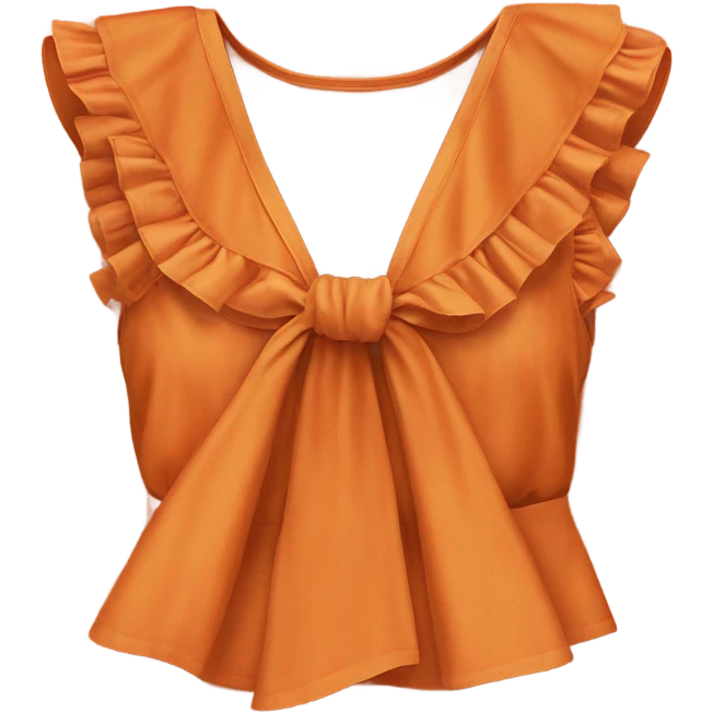 Realistic orange cut out crop top blouse. Ruffles. Isolated. Fancy sash emoji