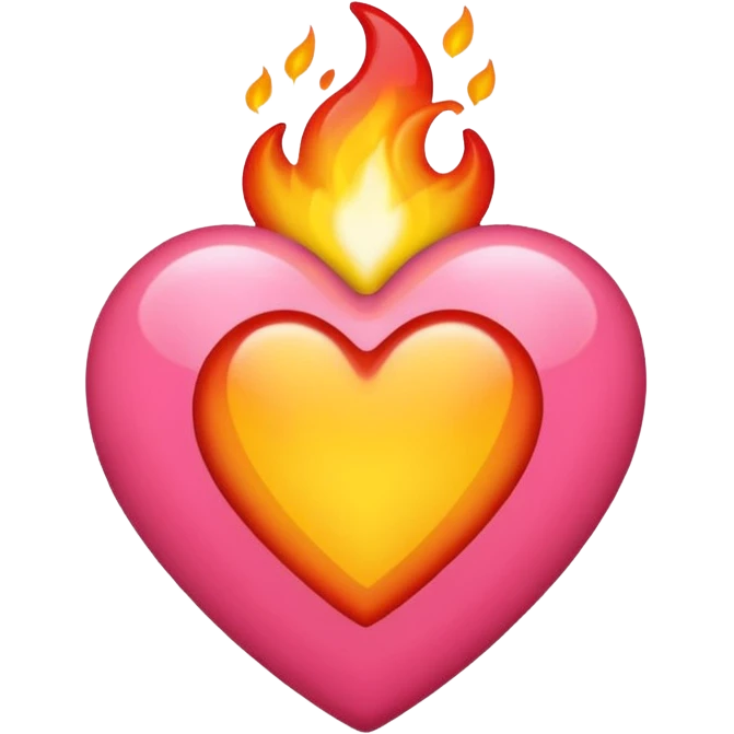 red-orange, yellow and bubblegum pink flaming heart, iPhone emoji style, transparent background, with soft details emoji