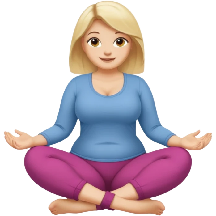curvy blonde woman, front view, sitting on her soles, smiling, SFW emoji