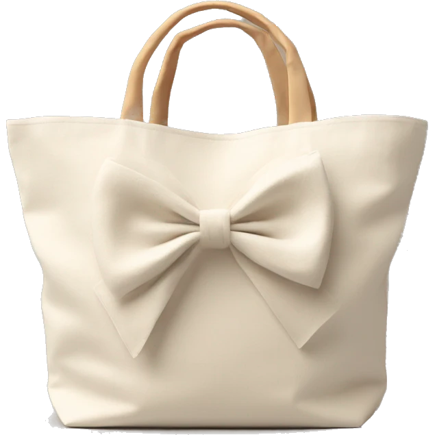 a white sand color tote bag made with soft cotton with a bow on the top of the handle. emoji