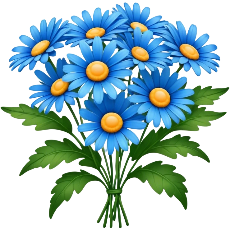 luxuriant, big bouquet Blue Daisy, stem, leaf emoji