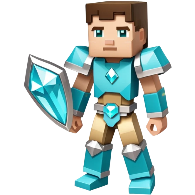 Minecraft character with diamond armor full body, blocky pixelated style emoji
