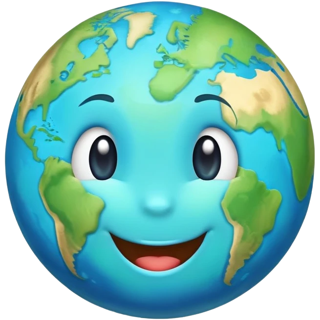 earth planet with cute smiling face, happy expression emoji