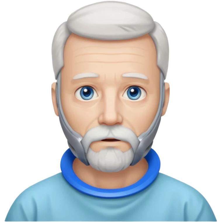 Older man with a full beard, a medical neck brace, and blue eyes. emoji