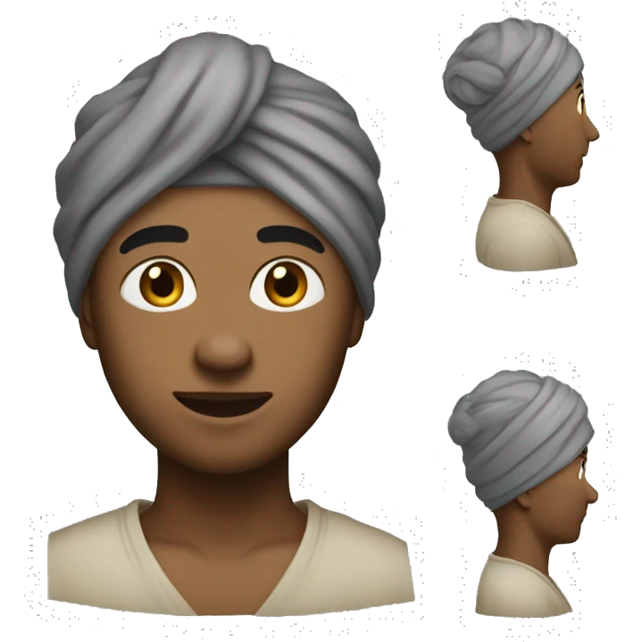 Got it! Here's the description: "a person wearing a turban, facing forward, but with their head slightly turned to the right so that their face is not fully visible." emoji