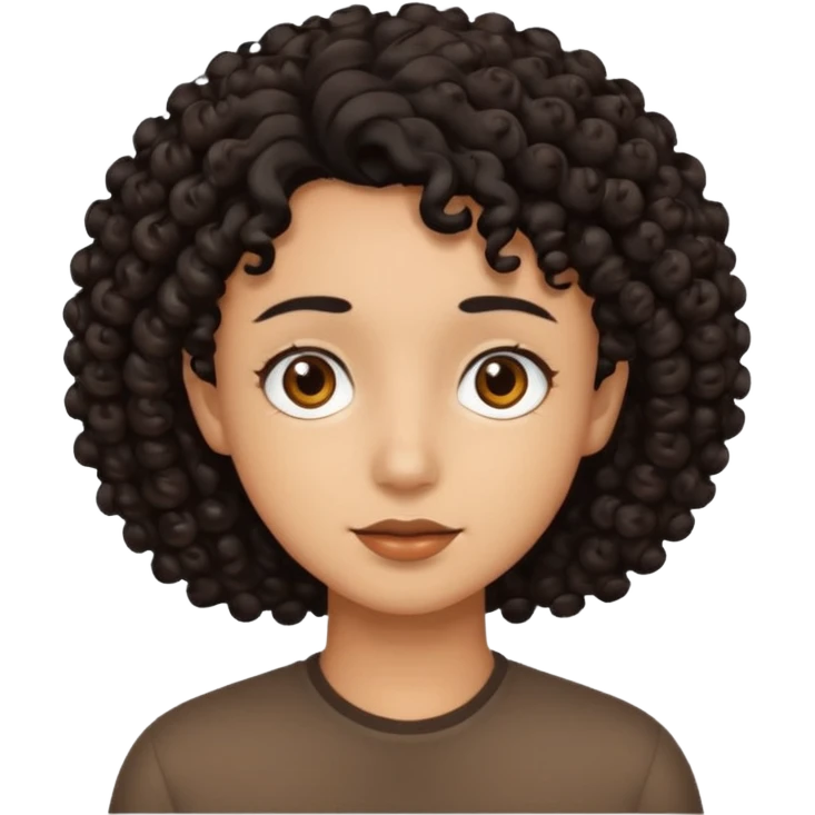 brown soft tone of skin, curly black hair, brown eyes emoji