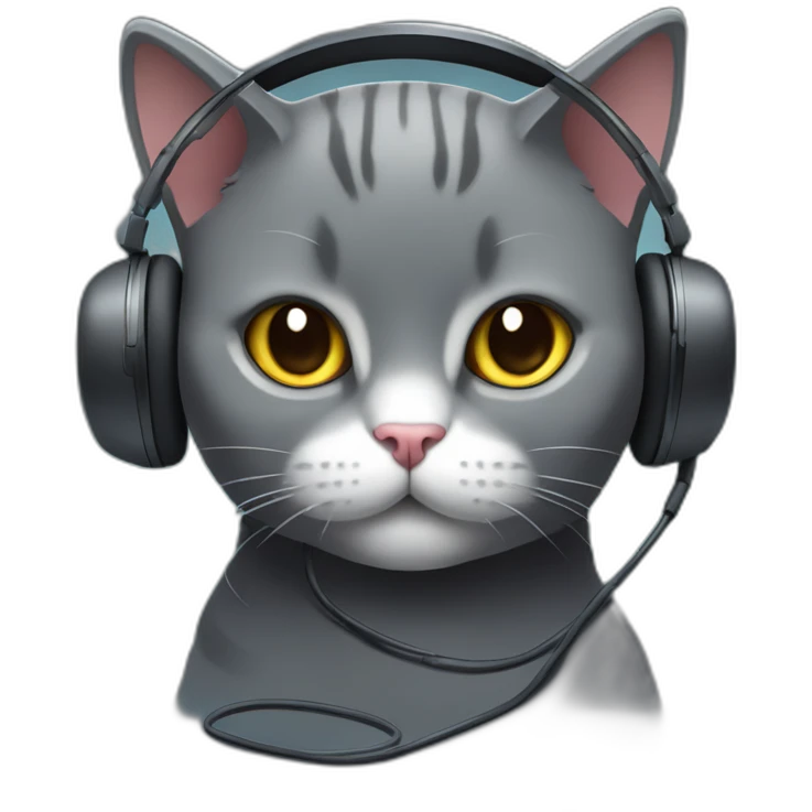 Dark Grey British short hair cat wearing gaming headset emoji