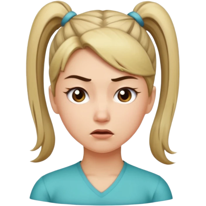 A woman with a ponytail tilting her head and wearing a dissatisfied expression. emoji