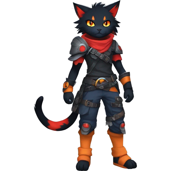 Edgy Shy Anthro Warrior cool pretty dark Litten-Pokémon-cat-fursona-animal techwear emoji