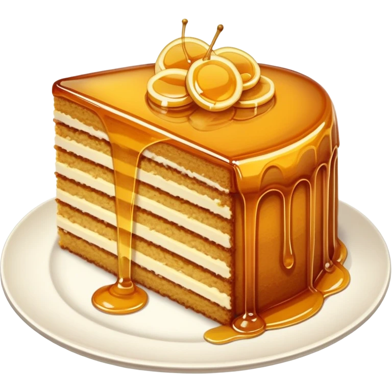 slice of honey cake on plate, golden, layered emoji
