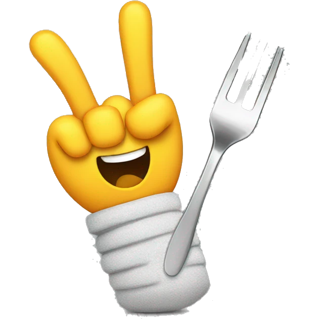 emoticon hand makes rock and roll horns gesture and holds a fork emoji
