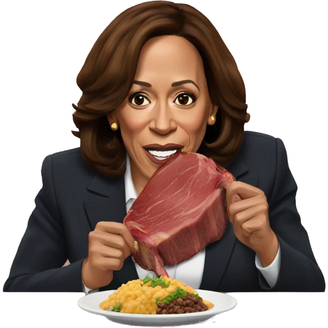 kamala harris eating a big beef steak emoji
