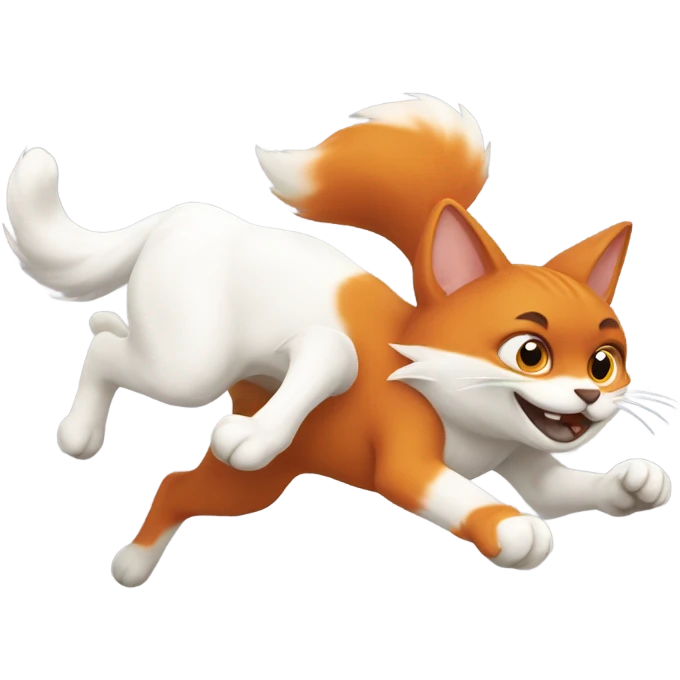 White cat chasing a fox emoji