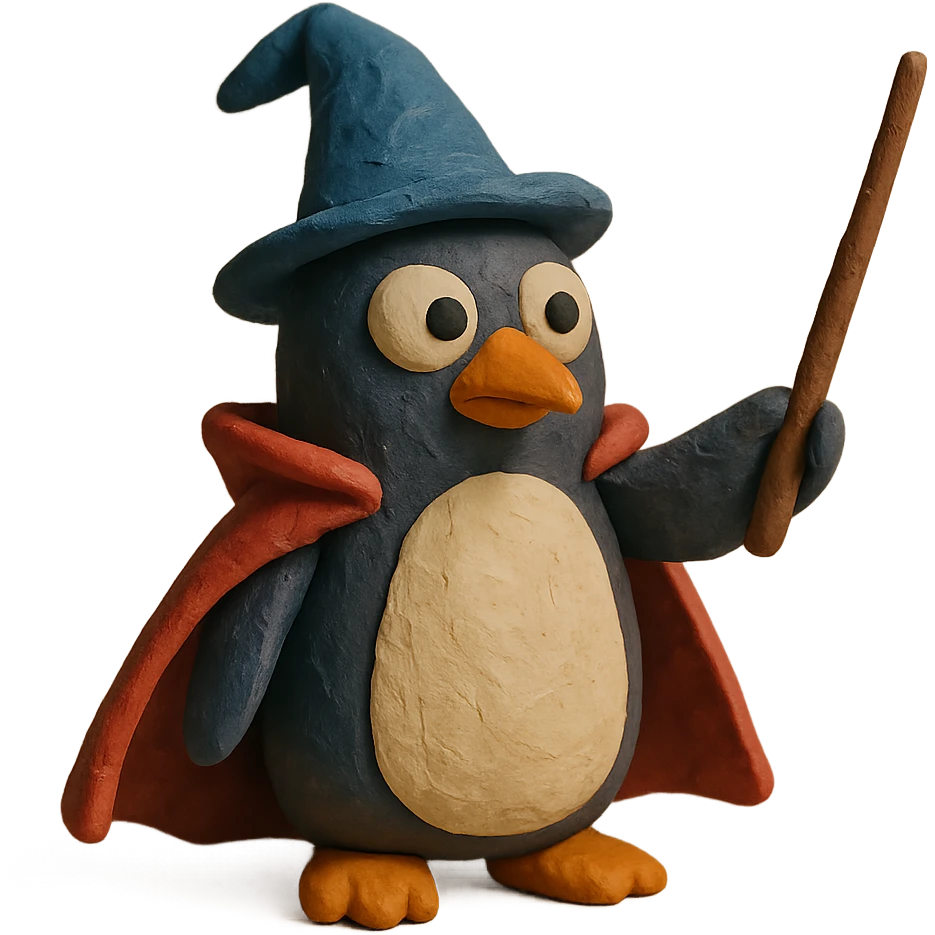 penguin wizard with wand and cape emoji