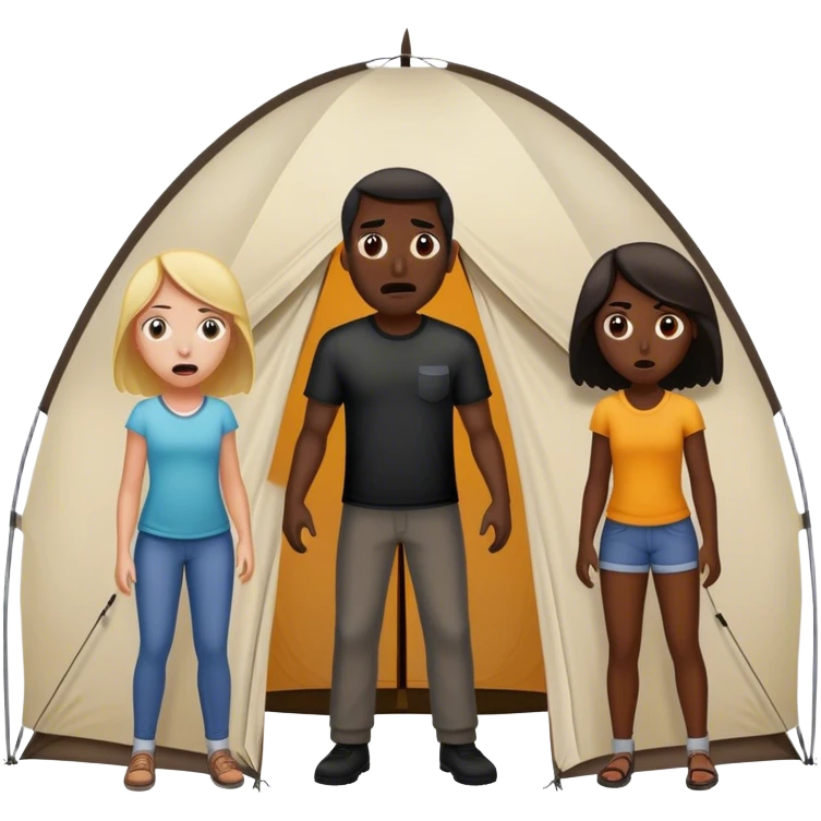 dark skinned black man standing outside of a tent, scaring two white girls inside of a tent emoji