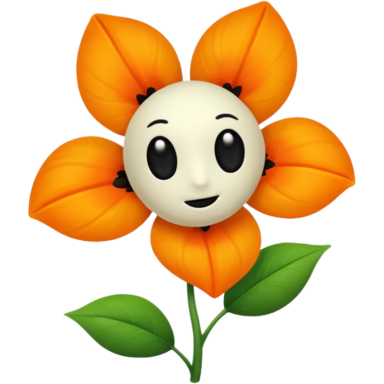 Green stem, white bud with black cartoony face: ;p. And six heart shaped yellowish orange petals emoji