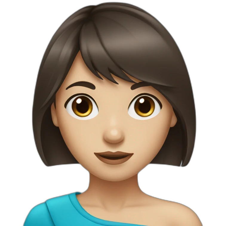 Dark brown long hair bangs girl with blue eyes emoji