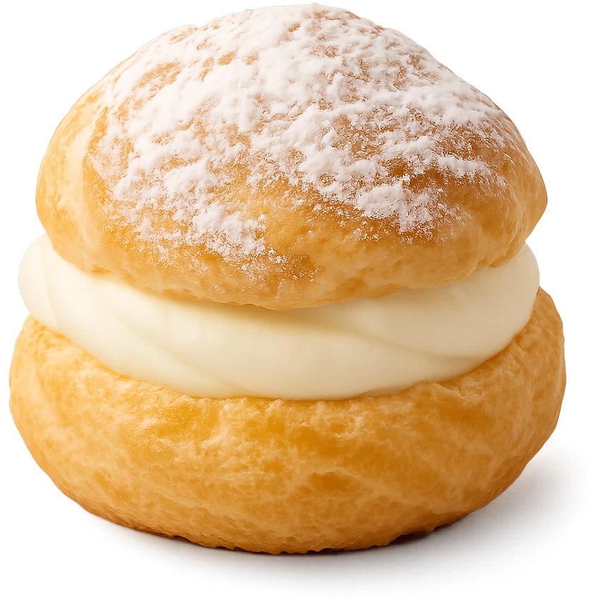 Choux pastry, cream puff style, dusted with powdered sugar, delicate and inviting emoji