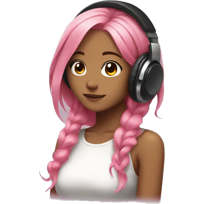 anime girl with pink hair got black headphones on her head emoji