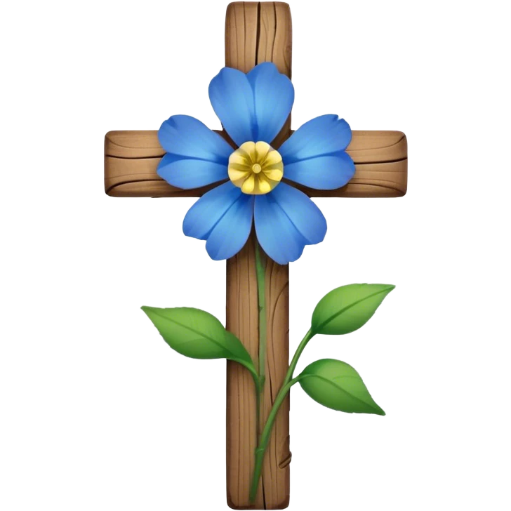 Cross at Funeral with blue flower emoji