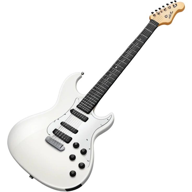 White electric guitar with sleek shiny body, black strings, and smooth neck emoji