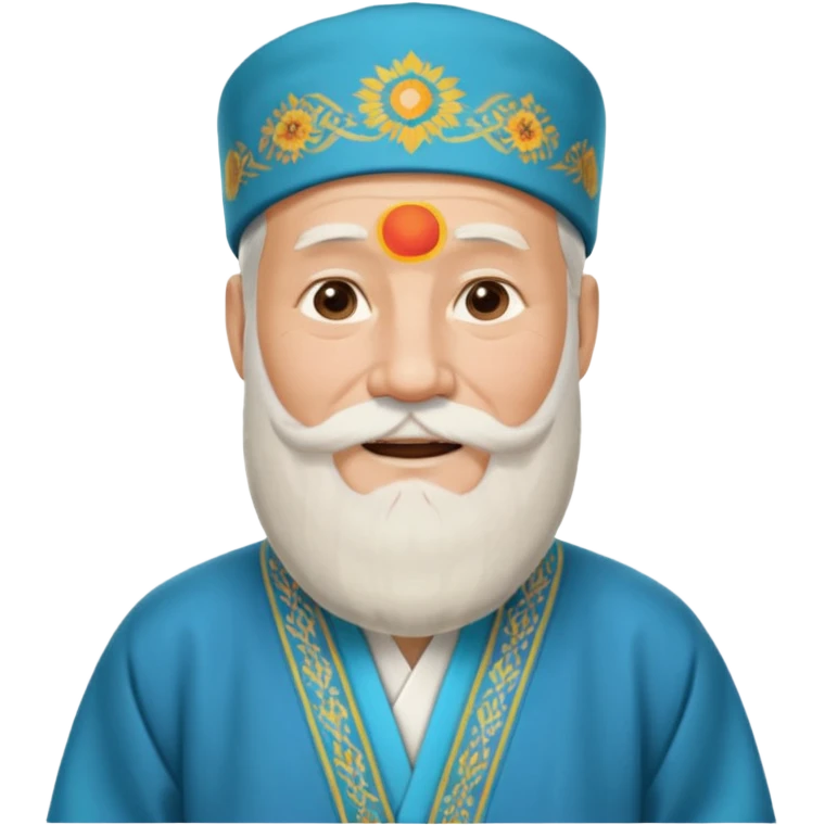 создай эмодзи дедушки который улыбается с белой бородой в традиционном казахском чапане. эмодзи должна показать дедушку повернутого в право от него на 45 градусов и иллюстрировать дедушку по пояс, без ног. emoji