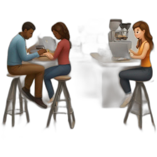 a coffee shop with people working on their macbooks emoji