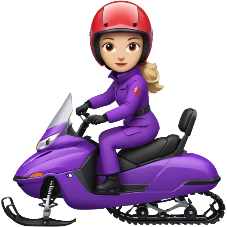 Woman on purple snowmobile wearing red coat emoji