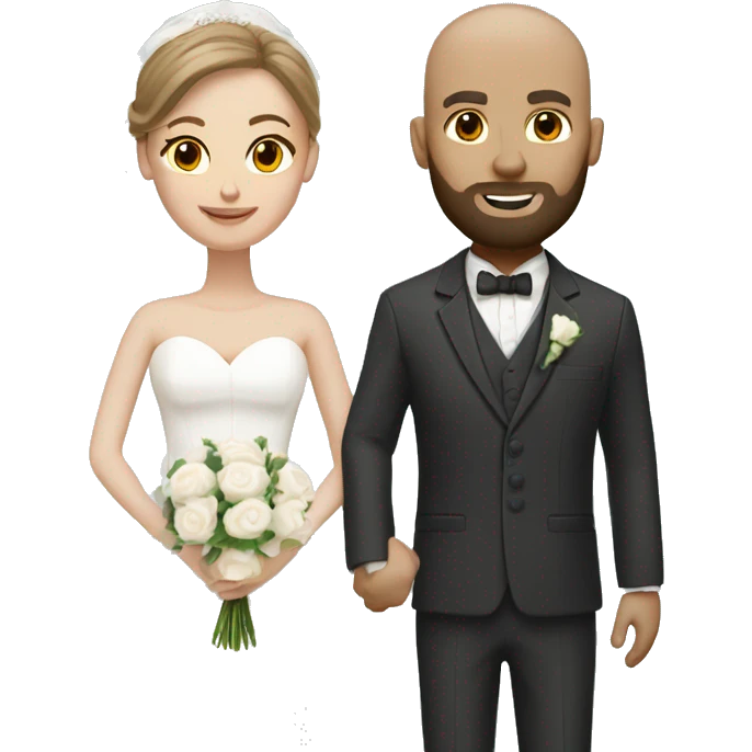 bride with light brown hair and bald dark bearded groom with white suit emoji