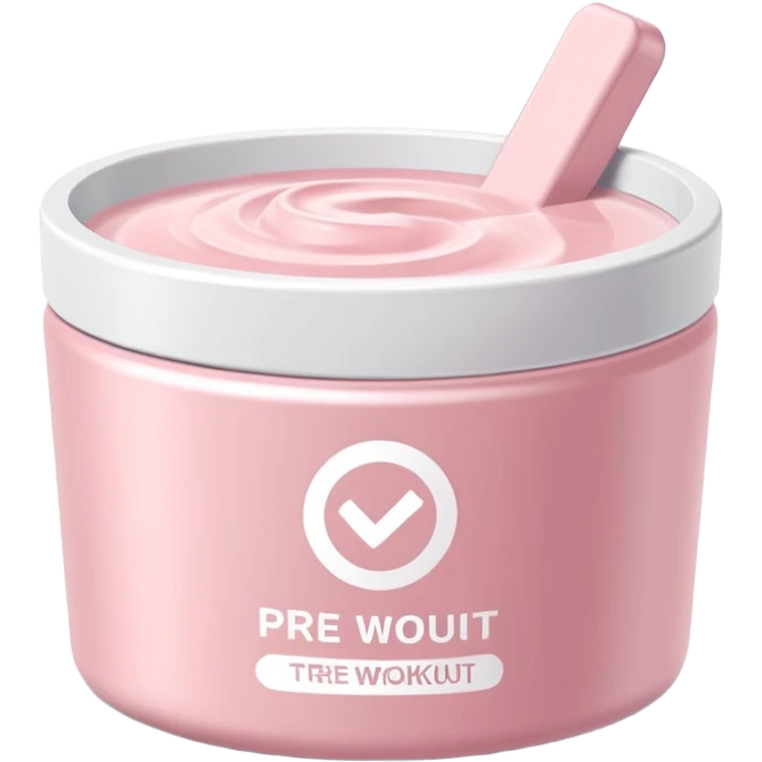 Pastel pink pre-workout tub with sleek white text, luxury background emoji