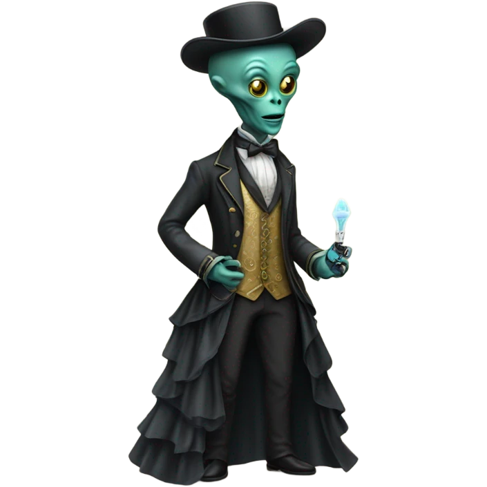 alien galora in Victorian dress elegant, full body, holding usb key emoji