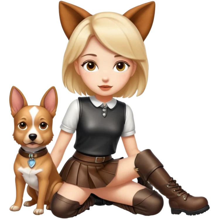 Girl dressed like a dog and in  leather skirt and boots emoji