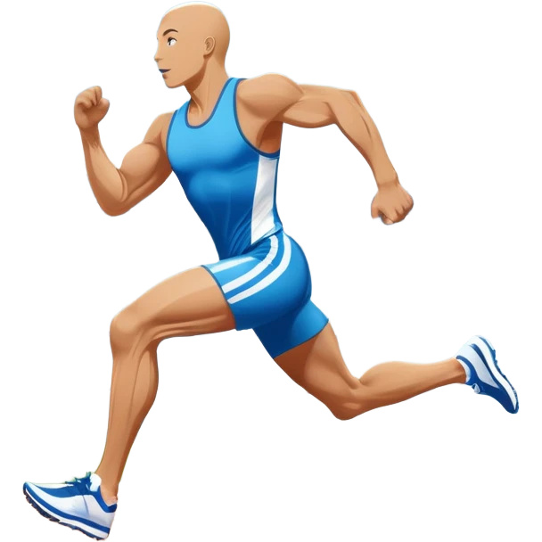 An icon showing a large stadium filled with cheering fans and bright lights In the background. The sky is clear and blue. a running track with lanes marked in white. A sprinter in mid-stride pushes forward, muscles tense.Transparent background emphasizes the speed and energy of running. emoji