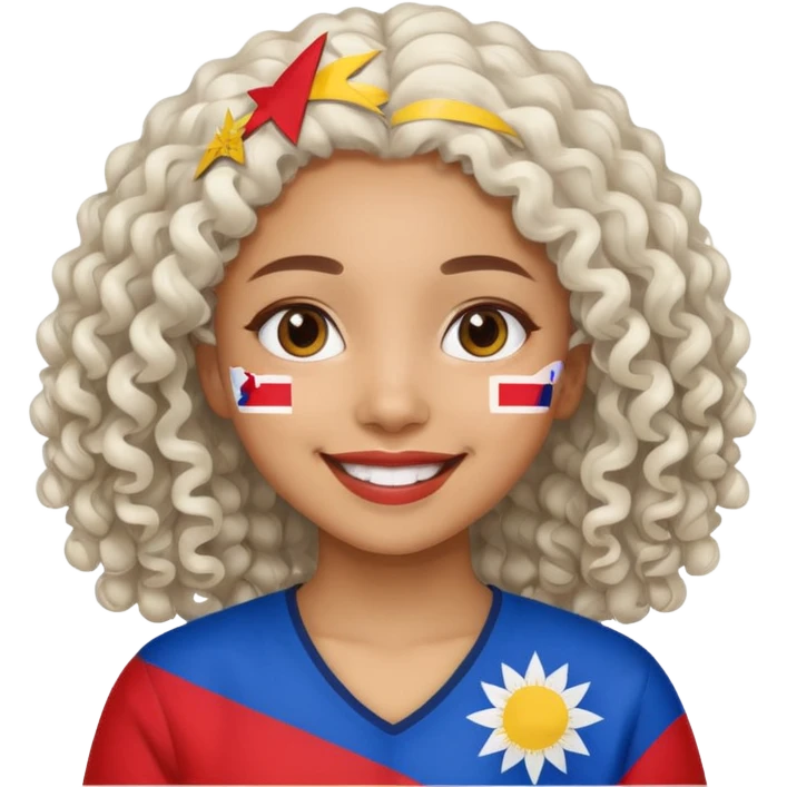 white curly hair brown girl pinoy flag emoji