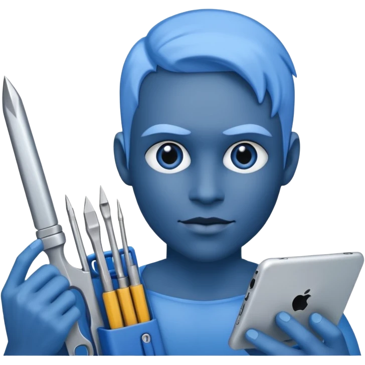 person with digital toolkit, digital vibes, blue emoji