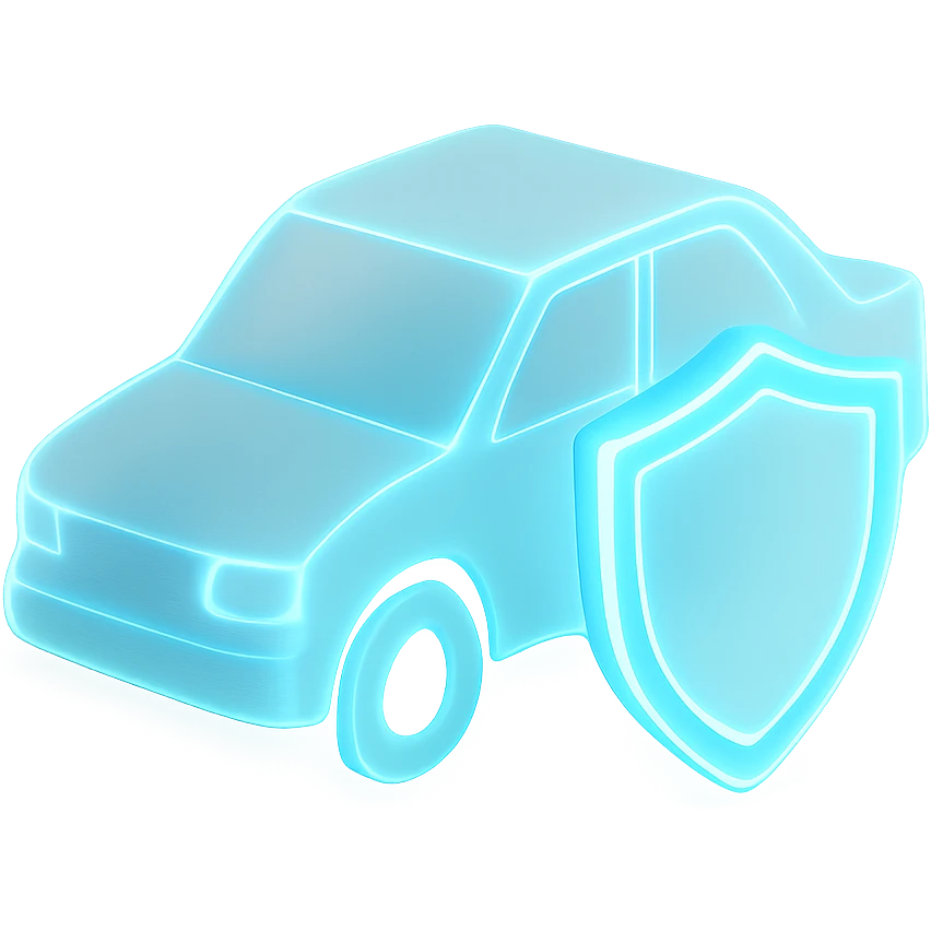 A vehicale with a shield in light neon blue emoji