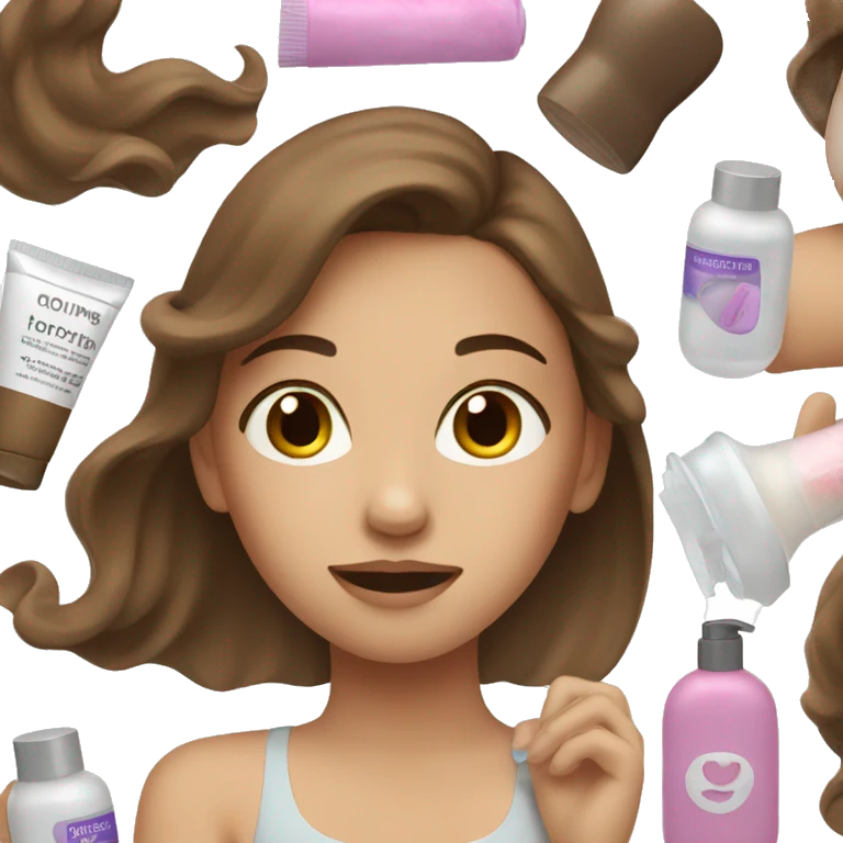 Girl with brown hair doing skincare emoji