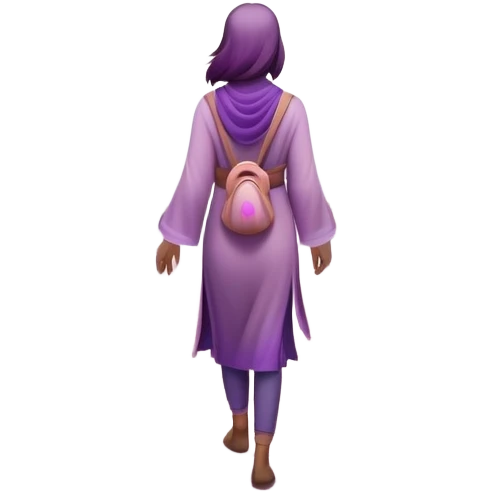 A small figure walks back across a foggy bridge, holding soft pink and purple orbs in each hand—symbolizing compassion and forgiveness. A gentle heart aura trails behind them, showing healing in motion. emoji