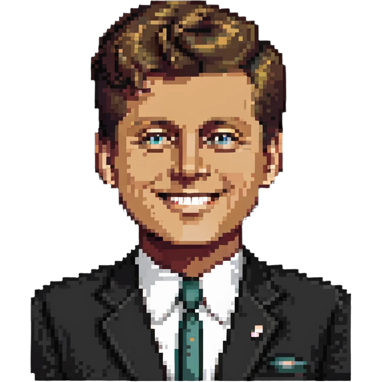 John F Kennedy with his classic hairstyle and smile emoji