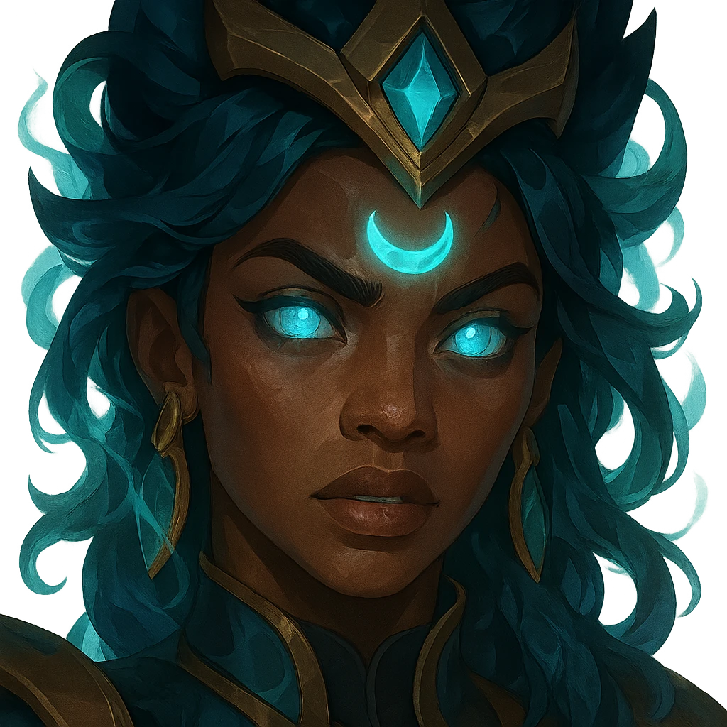 close-up of a League of Legends character face, diverse ethnicity, mystical aura, intricate details, game art style emoji