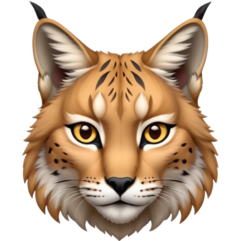 Cinematic-Noble realistic-Lynx-Portrait-Emoji – Poised and regal, with a strong, agile build and a strikingly patterned fur of warm tawny fur accented by bold black ear tufts, deep-set, intelligent amber eyes, simplified yet sharp and sophisticated. zoomed out to show shoulders emoji
