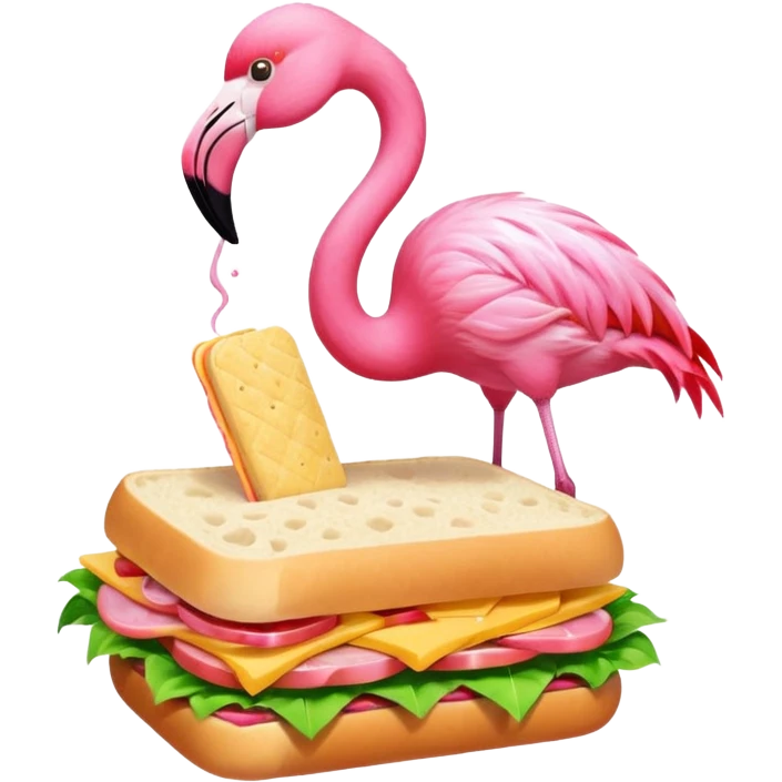 Flamingo eating a sandwich emoji