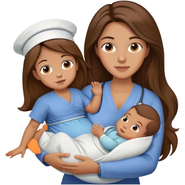 Nursing mom with long brown hair and baby boys emoji